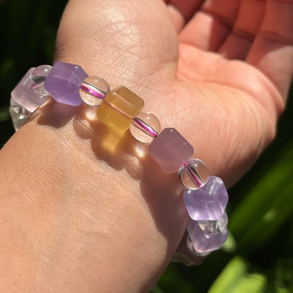 9mm stretchable‎ fluorite cubic bracelet 0186